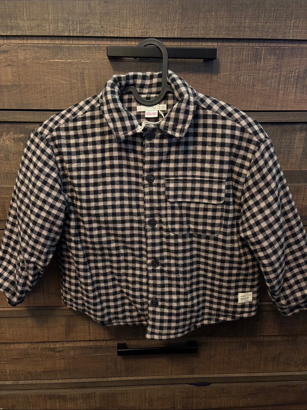 Zara Kids Black & White Plaid Button-Down Shirt Jacket